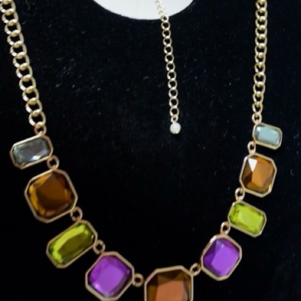 VINTAGE NRQ GOLD TONE MULTICOLOR AND FACETED LARGE RHINESTONES - Picture 2 of 11